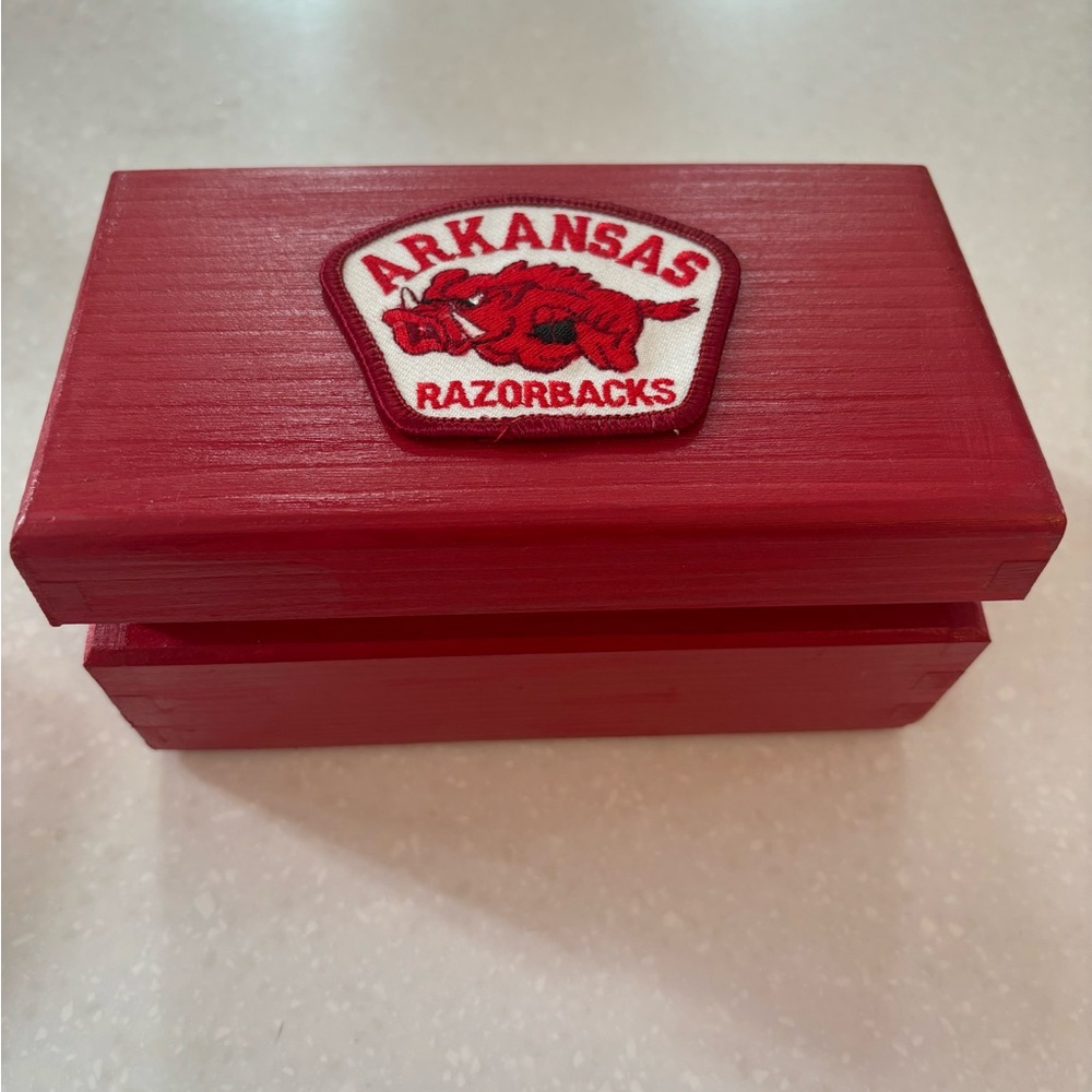 Arkansas Razorbacks red wood keep sake box- college football sports team- Hogs